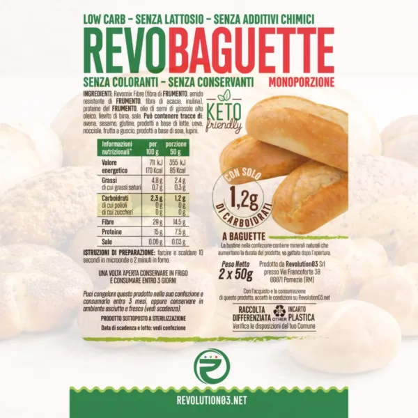 REVO BAGUETTINE MONOPORZIONE CHETO | LOW CARB | KETO | CHETOGENICA | IPOCALORICO | ARTIGIANALE | MADE IN ITALY 2X50G — immagine prodotto