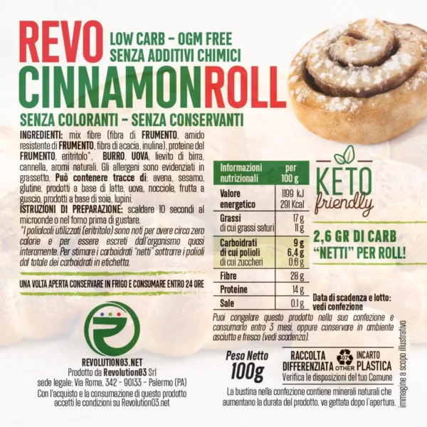 Cinnamon roll - Etichetta keto cheto low carb ipocalorico CINNAMON ROLL KETO CHETO | LOW CARB | CHETOGENICA | IPOCALORICO | ARTIGIANALE | MADE IN ITALY 100G XL — immagine prodotto