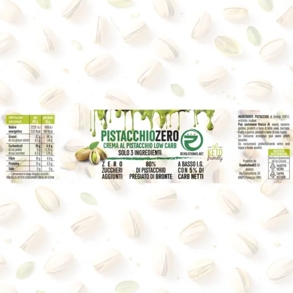 Crema pistacchio - Etichetta keto cheto low carb ipocalorico CREMA PISTACCHIO ZERO CHETO | LOW CARB | KETO | CHETOGENICA | IPOCALORICO | ARTIGIANALE | MADE IN ITALY 200G — immagine prodotto