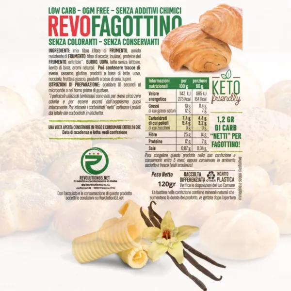 Fagottini - Etichetta keto cheto low carb ipocalorico REVO FAGOTTINO KETO | LOW CARB |LOW CARB | CHETOGENICA | IPOCALORICO 2 PZ 120G — immagine prodotto