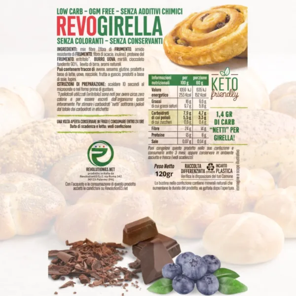 Girelle - Etichetta keto cheto low carb ipocalorico REVO GIRELLE CHETO | LOW CARB | KETO | CHETOGENICA | SNACK IPOCALORICO 2 PEZZI 120G — immagine prodotto