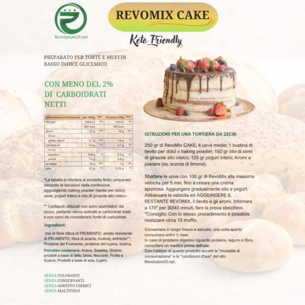 REVO MIX CAKE KETO | CHETO | LOW CARB | CHETOGENICA | IPOCALORICO | MIX PER DOLCI ARTIGIANALE | MADE IN ITALY 500G — immagine prodotto