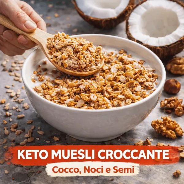 Muesli- 2 keto cheto low carb ipocalorico REVO MUESLI CROCCANTE CHETO | LOW CARB | KETO | CHETOGENICA | IPOCALORICO | COCCO NOCI E SEMI 250G — immagine prodotto