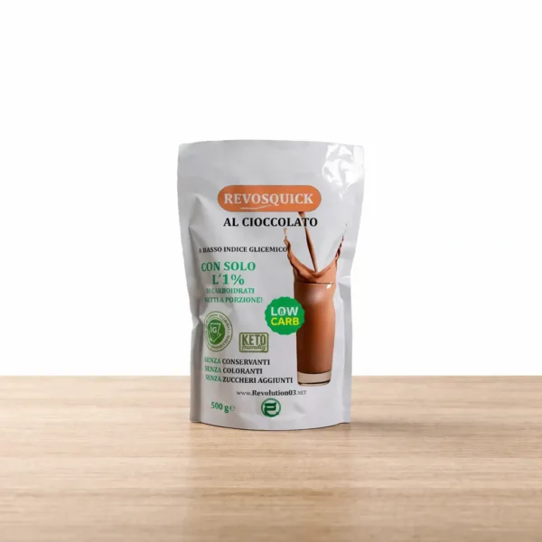 Revosquik - 1 keto cheto low carb ipocalorico REVOSQUICK AL CIOCCOLATO CHETO | LOW CARB | KETO | CHETOGENICA | IPOCALORICO | CACAO SOLUBILE 500G — immagine prodotto