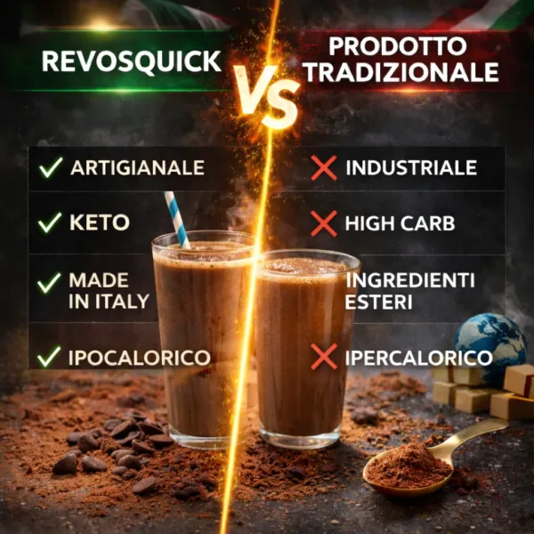 Revosquik - 4 keto cheto low carb ipocalorico REVOSQUICK AL CIOCCOLATO CHETO | LOW CARB | KETO | CHETOGENICA | IPOCALORICO | CACAO SOLUBILE 500G — immagine prodotto