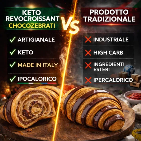 cornetti zebrati - 3 keto cheto low carb ipocalorico REVOCROISSANT CHOCOZEBRATI CHETO | LOW CARB | KETO | CHETOGENICA | IPOCALORICO 2 PZ | 1,3G CARB NETTI A PORZIONE | CORNETTO MADE IN ITALY | CONF. 120G — immagine prodotto